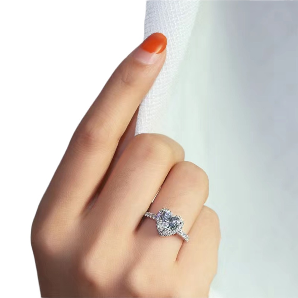 Silver and Diamond Heart Solitaire Ring